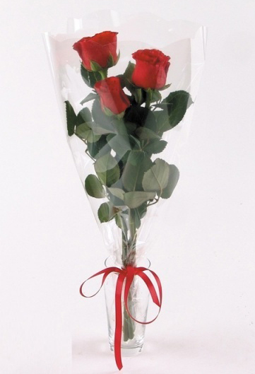3 красные розы 70см.