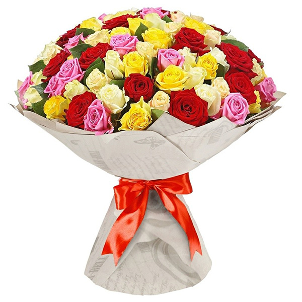 101 роза микс 40 см. в упаковке